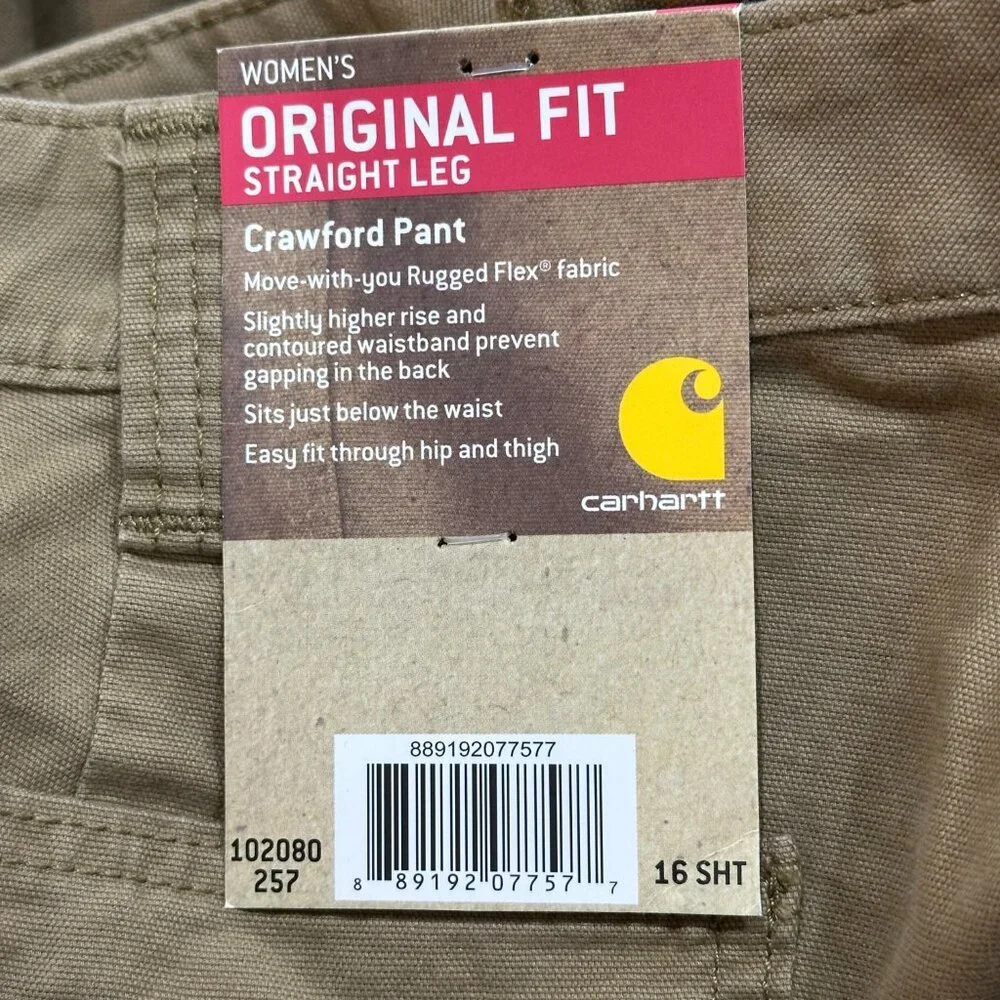 Carhartt Original Fit Straight Leg Crawford Pant 16 Short Tan High Rise Cargo‎